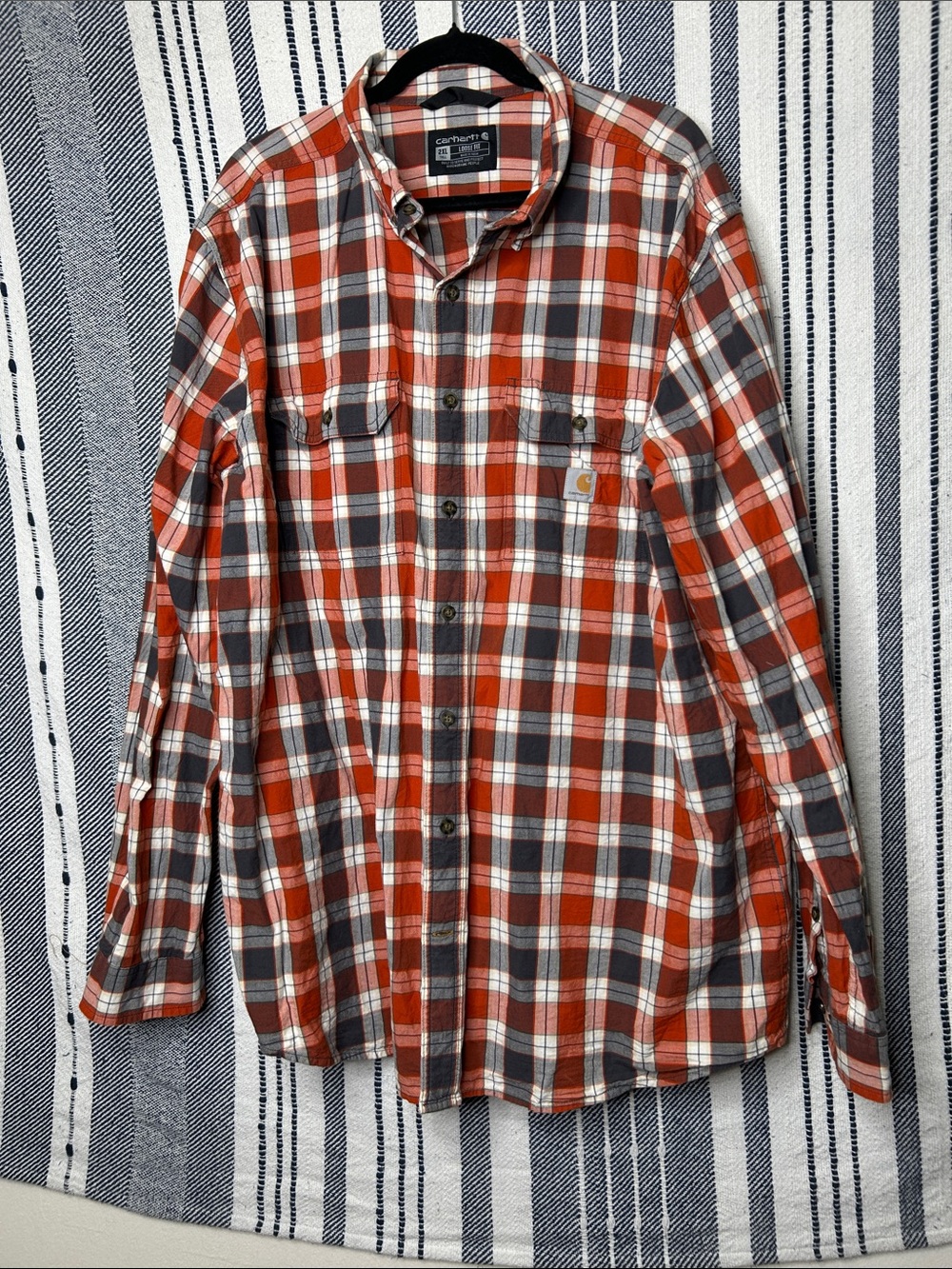 Mens Carhartt Loose Fit Flannel Long Sleeve Plaid Button Down